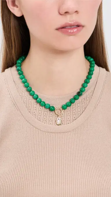 BaubleBar Janette Beaded Ring Necklace Dark Green One Size | Thumbnail 3