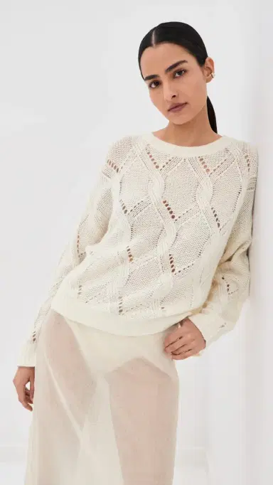 Sablyn Gia louchy Cashmere Crewneck Sweater Gardenia | Thumbnail 2