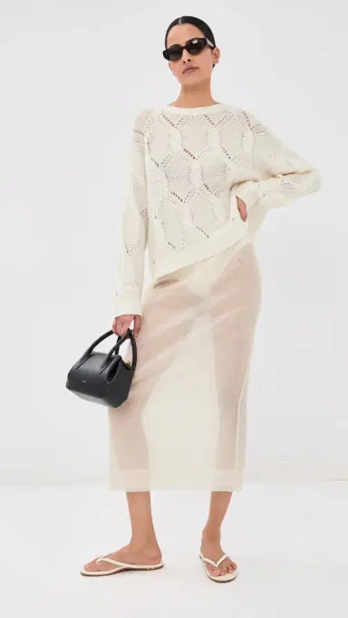 Sablyn Gia louchy Cashmere Crewneck Sweater Gardenia | Thumbnail 5