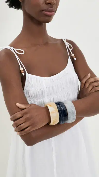 By Adina Eden Neutral Marble Resin Bangle Trio Set Multi Color One Size | Thumbnail 3