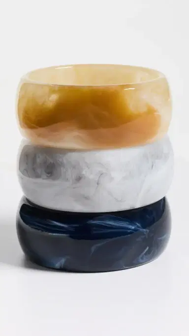 By Adina Eden Neutral Marble Resin Bangle Trio Set Multi Color One Size | Thumbnail 4