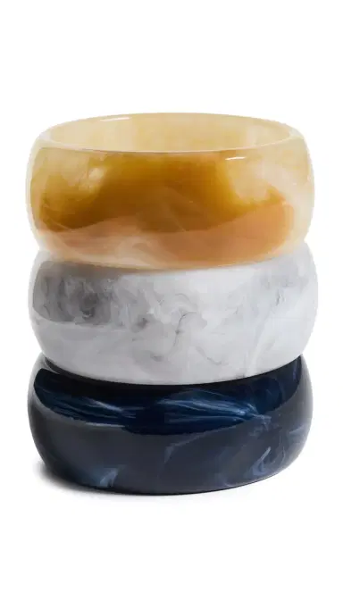 By Adina Eden Neutral Marble Resin Bangle Trio Set Multi Color One Size | Thumbnail 6
