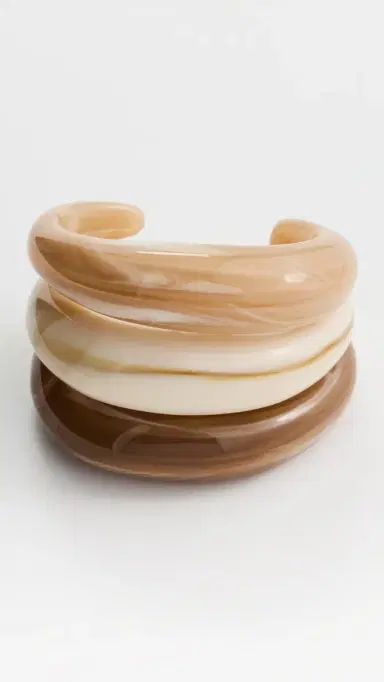 By Adina Eden Caramel Cream Resin Bangle Set Multi Color One Size | Thumbnail 2
