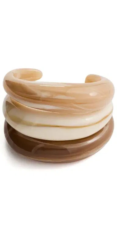 By Adina Eden Caramel Cream Resin Bangle Set Multi Color One Size | Thumbnail 1