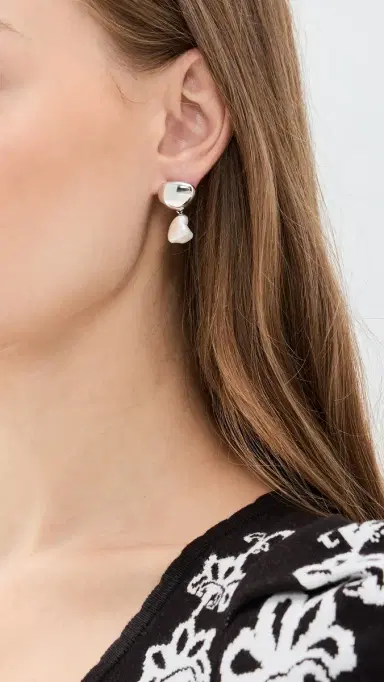 Shashi Silver Pearl Drop Earrings Silver/Pearl One Size | Thumbnail 3