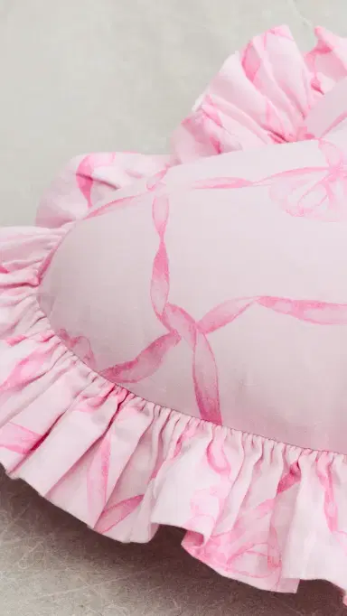 LoveShackFancy Heart Ruffle Pillow Raspberry Rose One Size | Thumbnail 3