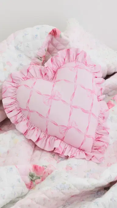 LoveShackFancy Heart Ruffle Pillow Raspberry Rose One Size | Thumbnail 4