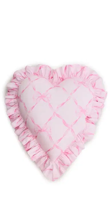 LoveShackFancy Heart Ruffle Pillow Raspberry Rose One Size | Thumbnail 1