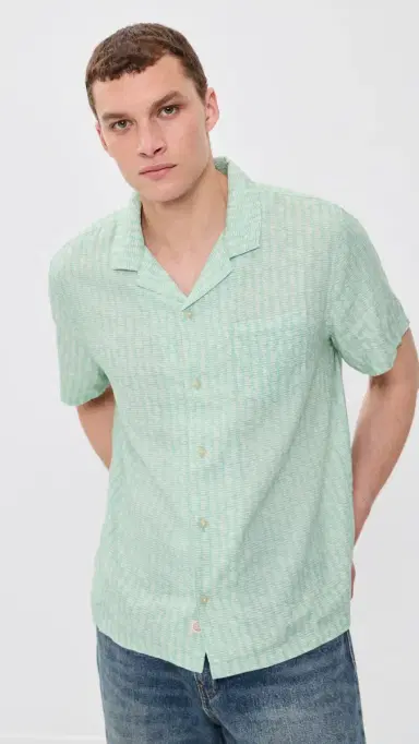 Marine Layer Tencel Linen Resort Shirt Aqua ardine Print | Thumbnail 2