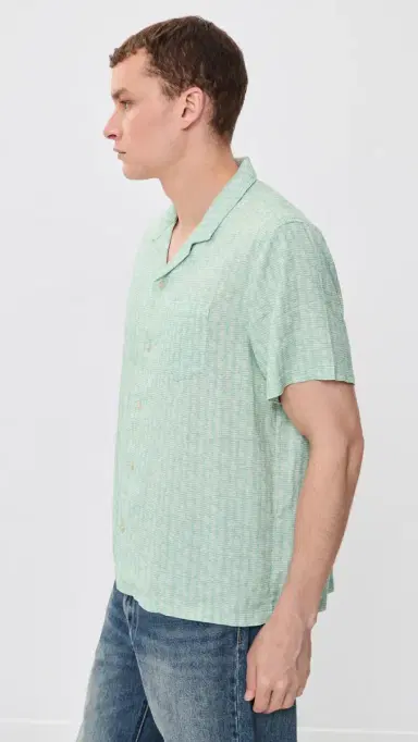 Marine Layer Tencel Linen Resort Shirt Aqua ardine Print | Thumbnail 4