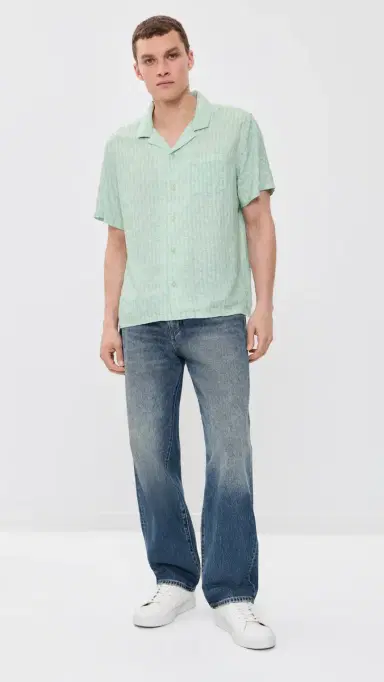 Marine Layer Tencel Linen Resort Shirt Aqua ardine Print | Thumbnail 5