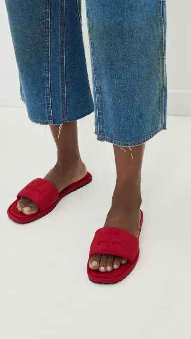 Tory Burch Double T Sport Slides Red Scuba 6 | Thumbnail 3