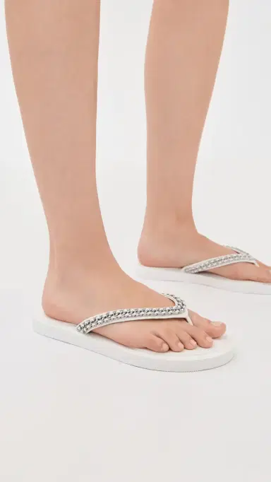 Tory Burch Kira Chain Flip Flops Bianco 6 | Thumbnail 3