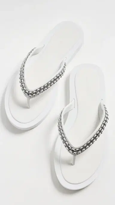 Tory Burch Kira Chain Flip Flops Bianco 6 | Thumbnail 5