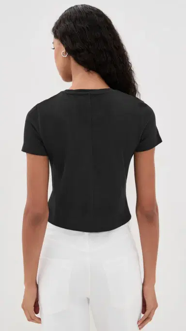 Alice + Olivia Cindy Embellished Cropped Tee with Cutouts Black/Silver Crystal S | Thumbnail 3