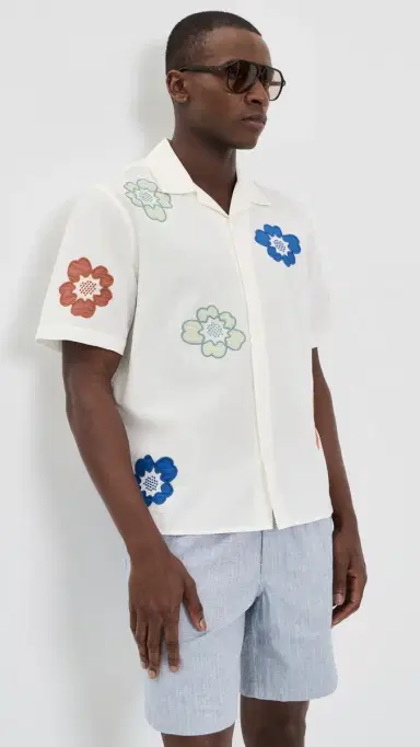 Wax London Didcot Applique Floral Shirt Ecru/Multi | Thumbnail 2