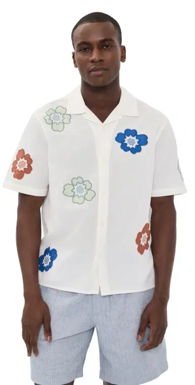 Wax London Didcot Applique Floral Shirt Ecru/Multi | Thumbnail 1