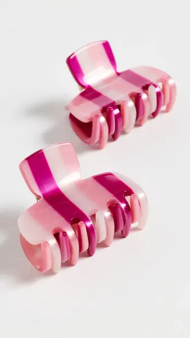 Lele Sadoughi Mini Claw Clip Set Bubblegum Stripe One Size | Thumbnail 2