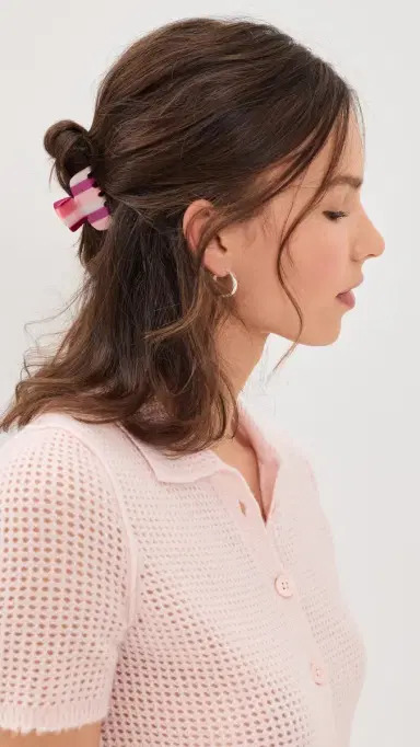 Lele Sadoughi Mini Claw Clip Set Bubblegum Stripe One Size | Thumbnail 3