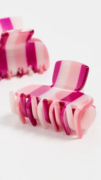 Lele Sadoughi Mini Claw Clip Set Bubblegum Stripe One Size | Thumbnail 4