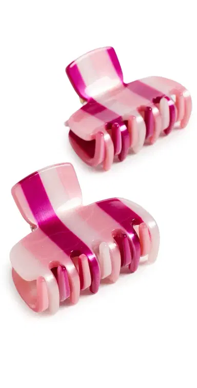 Lele Sadoughi Mini Claw Clip Set Bubblegum Stripe One Size | Thumbnail 1