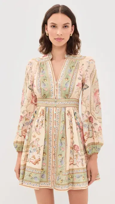 Zimmermann Roselight Plunge Mini Dress Sage Tapestry Floral | Thumbnail 2