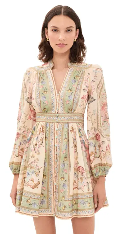 Zimmermann Roselight Plunge Mini Dress Sage Tapestry Floral | Thumbnail 1