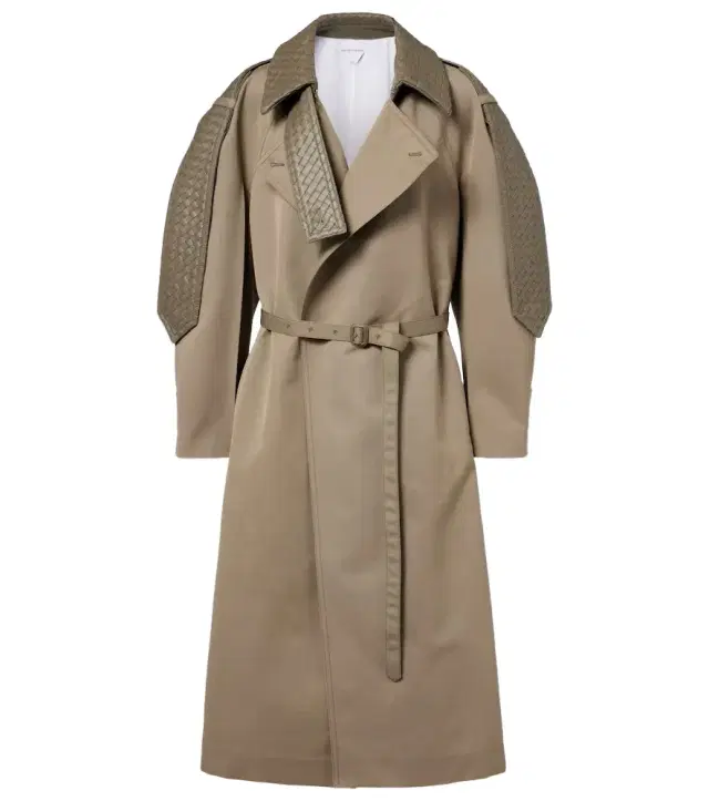 Intrecciato leather-trimmed trench coat