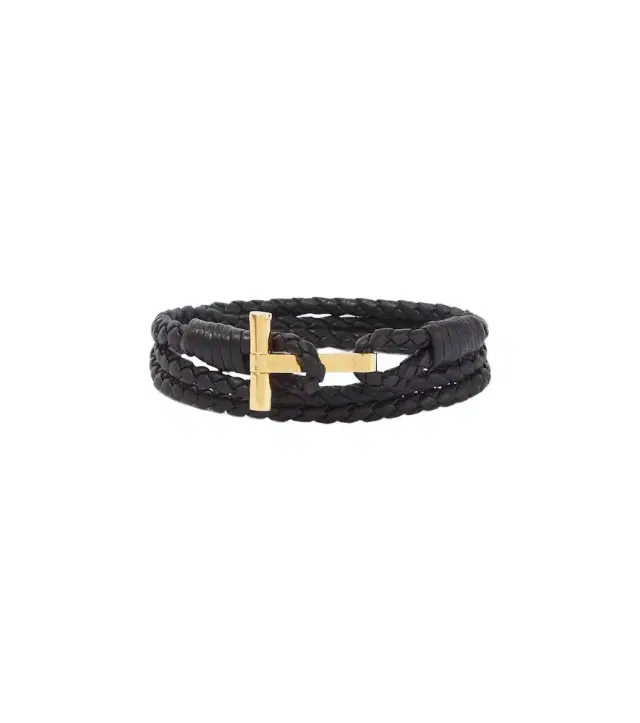 Tom Ford T braided leather bracelet
