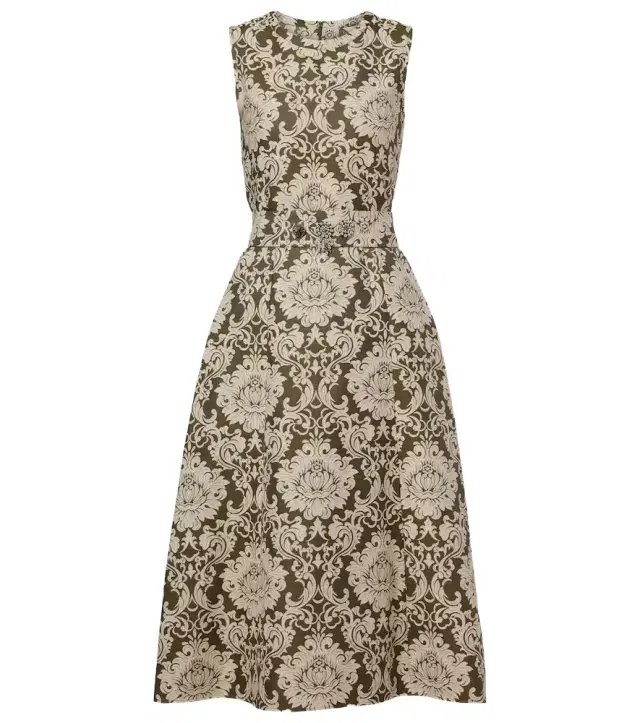 Embellished cotton-blend jacquard midi dress