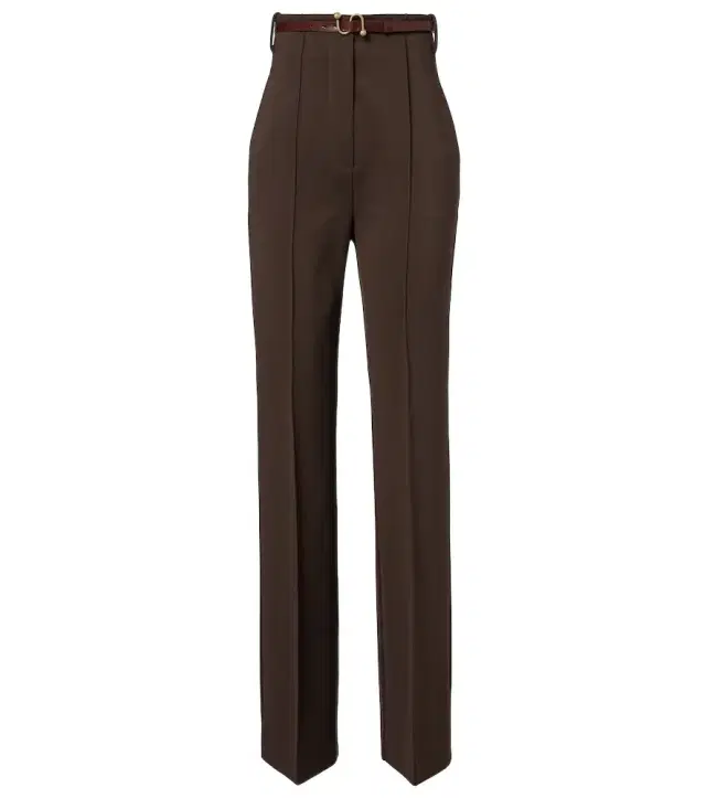 Belted crêpe straight pants