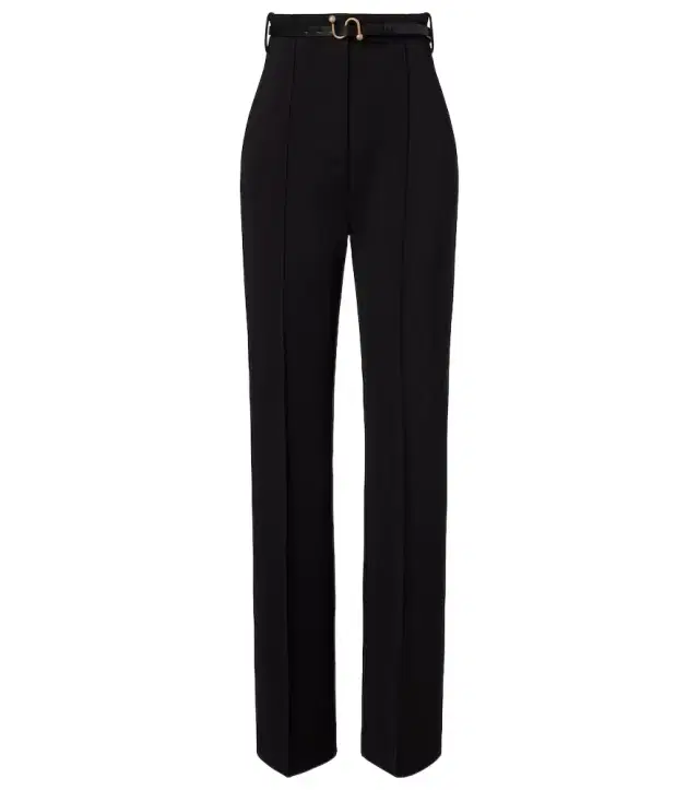 Belted crêpe straight pants