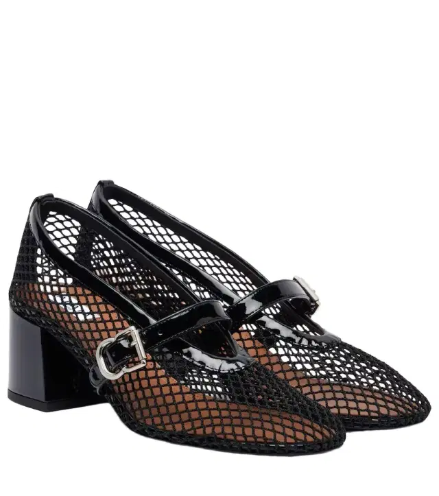 Alaia Alaïa Fishnet leather-trimmed Mary Jane pumps