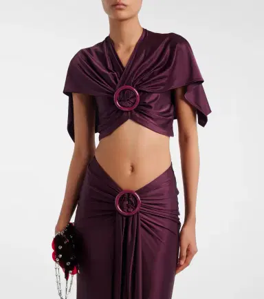 Rabanne Gathered caped satin crop top | Thumbnail 5