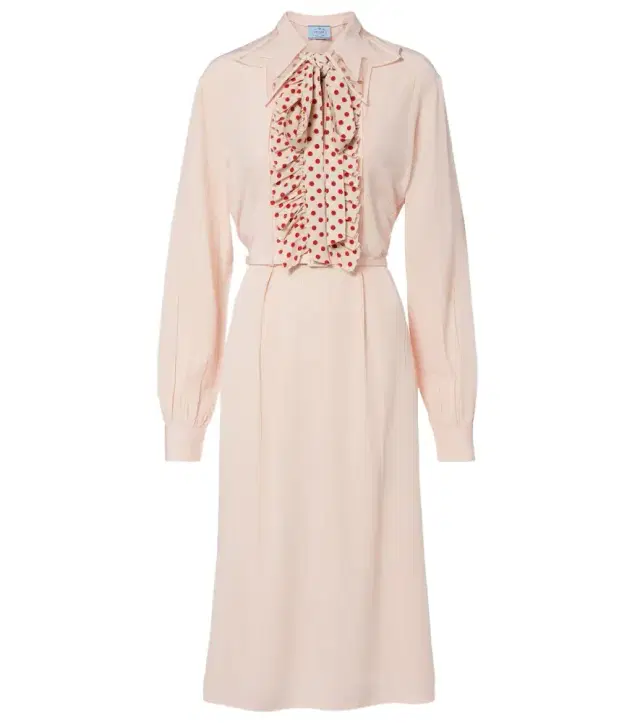 Belted polka-dot silk midi dress