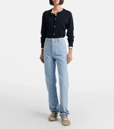 Bottega Veneta Intrecciato leather-trimmed straight jeans | Thumbnail 2 Bottega Veneta Intrecciato leather-trimmed straight jeans | Thumbnail 2