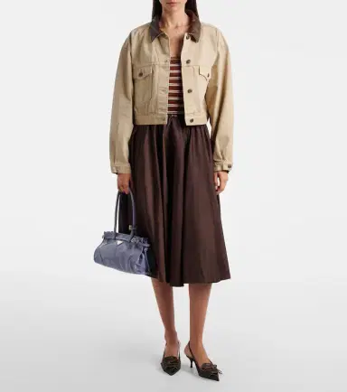 Prada Leather-trimmed cropped denim jacket | Thumbnail 4 Prada Leather-trimmed cropped denim jacket | Thumbnail 4