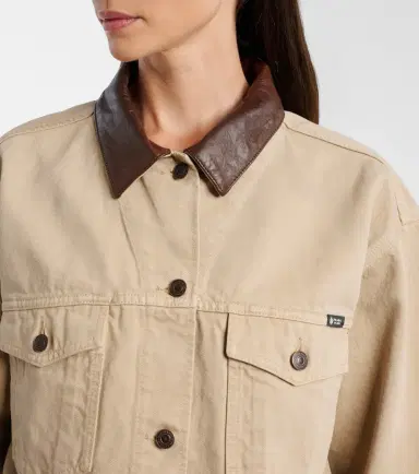 Prada Leather-trimmed cropped denim jacket | Thumbnail 5 Prada Leather-trimmed cropped denim jacket | Thumbnail 5