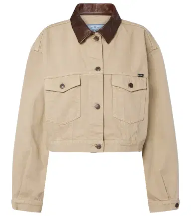 Prada Leather-trimmed cropped denim jacket | Thumbnail 1 Prada Leather-trimmed cropped denim jacket | Thumbnail 1