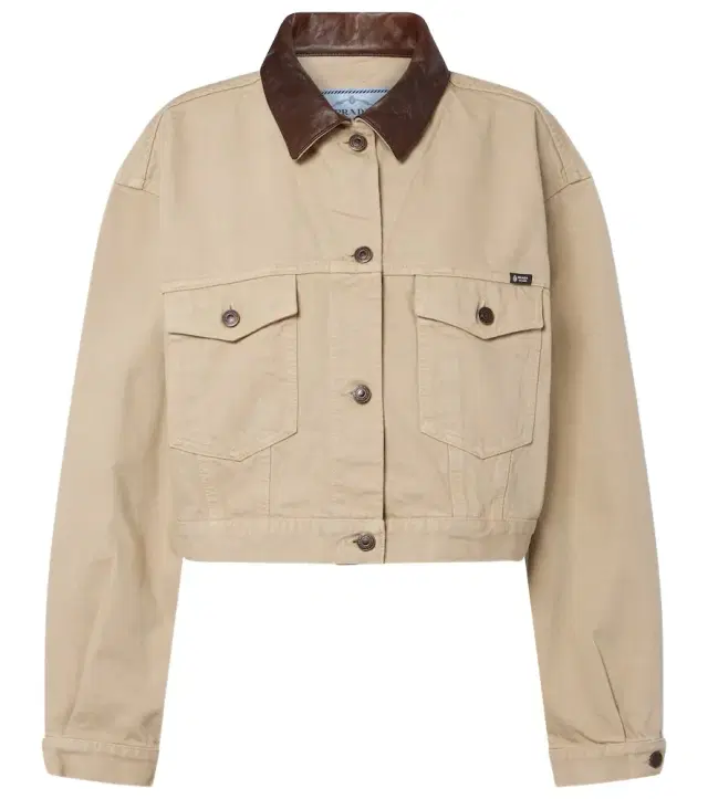 Prada Leather-trimmed cropped denim jacket