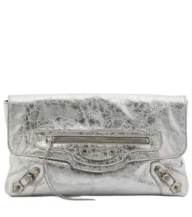 Balenciaga Le City metallic leather clutch