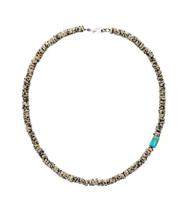 9kt white gold beaded necklace with quartzes and turquoises