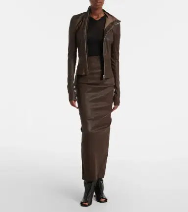 Rick Owens Dirt Pillar leather and cotton midi skirt | Thumbnail 3