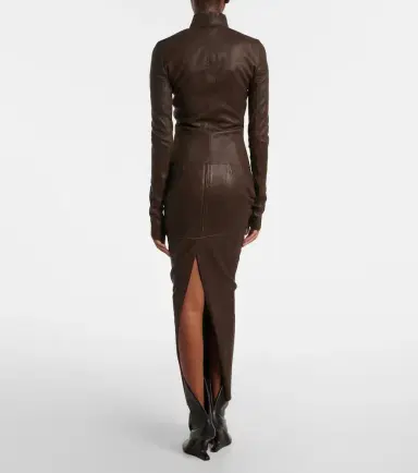 Rick Owens Dirt Pillar leather and cotton midi skirt | Thumbnail 4