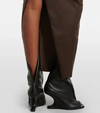 Rick Owens Dirt Pillar leather and cotton midi skirt | Thumbnail 6