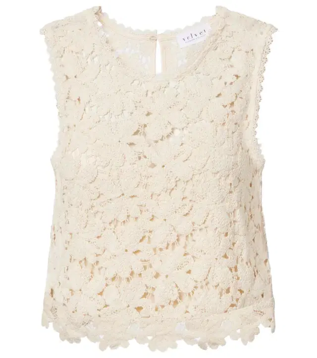 Simona cotton-blend guipure lace top