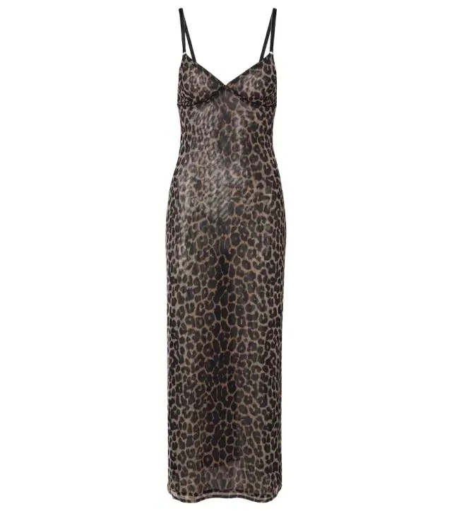 Saint Laurent Leopard-print tulle slip dress