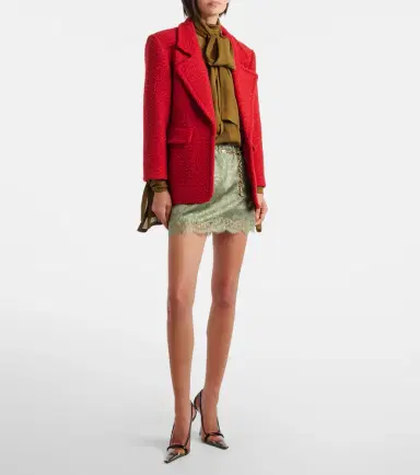 Saint Laurent Lace-trimmed cotton-blend jacquard miniskirt | Thumbnail 3