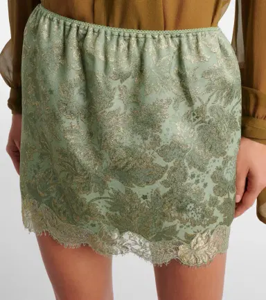 Saint Laurent Lace-trimmed cotton-blend jacquard miniskirt | Thumbnail 4