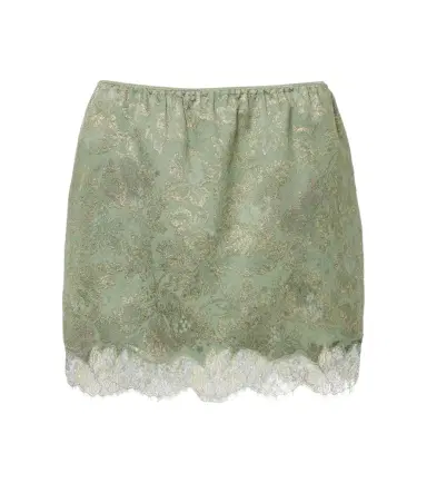 Saint Laurent Lace-trimmed cotton-blend jacquard miniskirt | Thumbnail 1